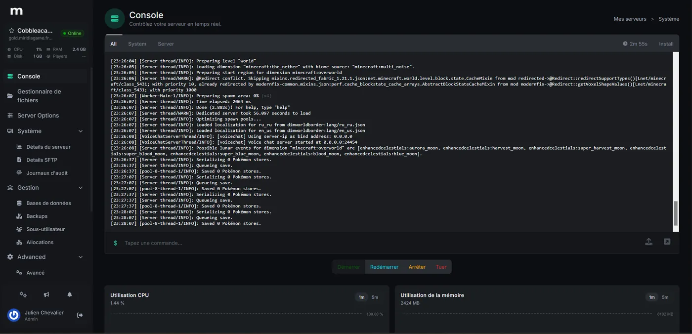 Real-time console in the Wisp panel