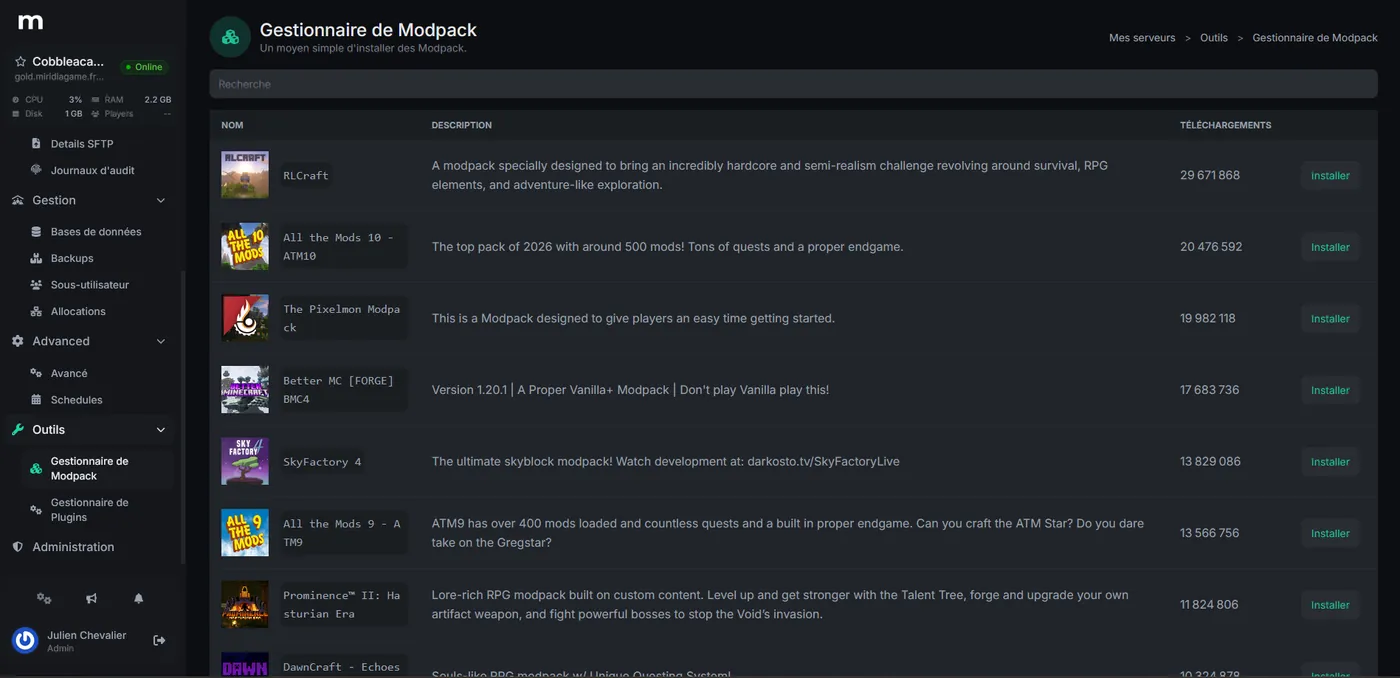 Wisp panel modpack manager